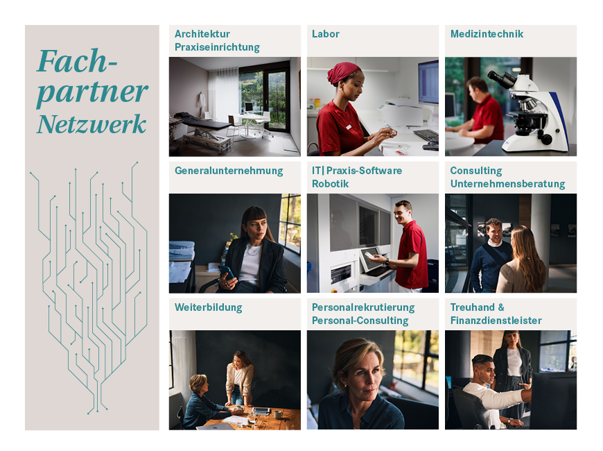 Galexis Fachpartner Netzwerk - Architektur, Praxiseinrichtung, Labor, Medizintechnik, Generalunternehmung, IT & Praxissoftware, Robotik, Consulting, Unternehmensberatung, Weiterbildung, Personalrekrutierung & Personal-Consulting, Treuhand & Finanzdienstleister